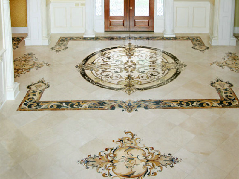 Brass Inlay Marble Waterjet Medallion Floor